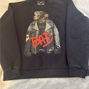 Edgy Black Graphic Crewneck Sweater